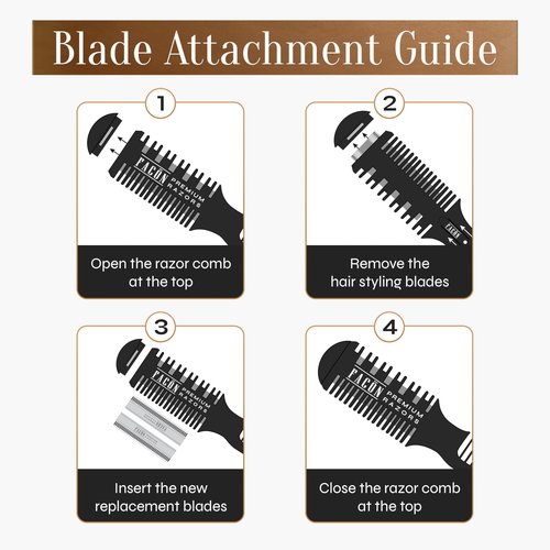 Facón Razor Comb for Hair Cutting - Professional Hair Cutting Comb Kit with 12 Replacement Blades, Double Edge Shaper for Salon & Home, Premium Styling Thinning Texturizing Split Ends Trimming Razor