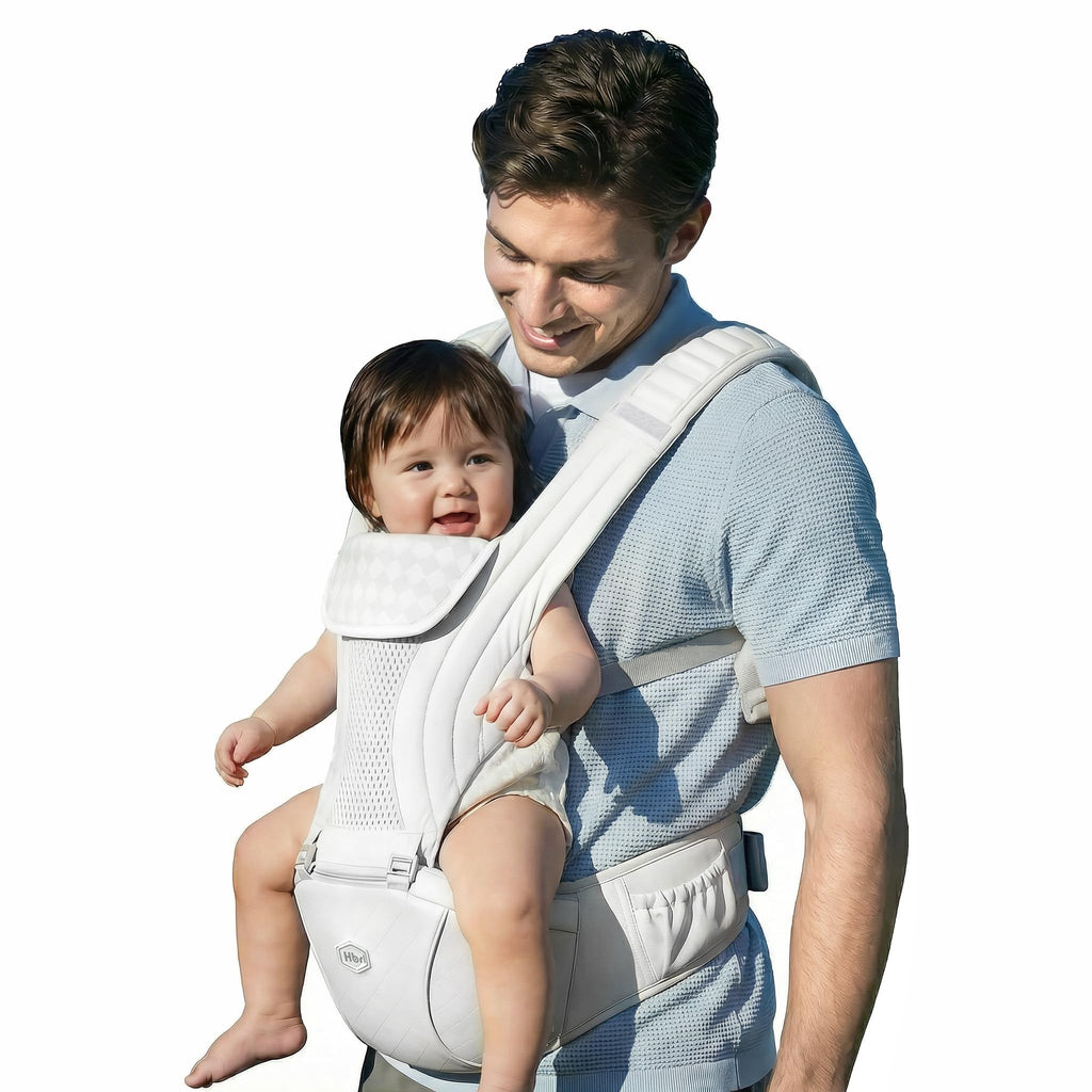 HBR Baby Carrier with Hip Seat, Non-Slip Seat, Air-Padded Shoulder Straps for Less Pressure, 6-in-1 Ergonomic Infant Carrier, Front-Facing, Hands-Free, Up to 45 lbs, 47 in, AirMesh Silver Mist White
