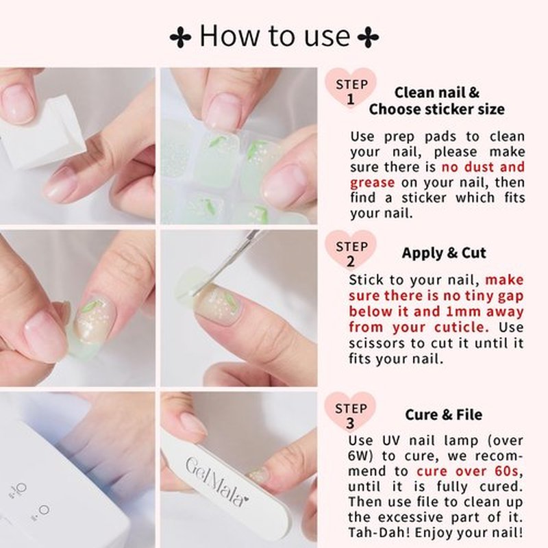 GelMala Semi Cured Gel Nail Strips Hearts Polka Dot, Long-Lasting, Easy to Apply&Remove Semi Cured Gel Nails,Easy for begginners (Bonbons Coquins)