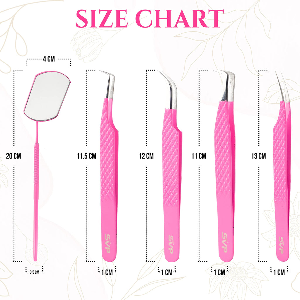 SV Fiber Tip Lash Tweezers For Eyelash Extensions With Diamond Grip, Professional Lash Tweezers Set of 5 - Precise Tips Japanese Steel for Classic, Volume & Mega Volume Lashes with Travel Case Box