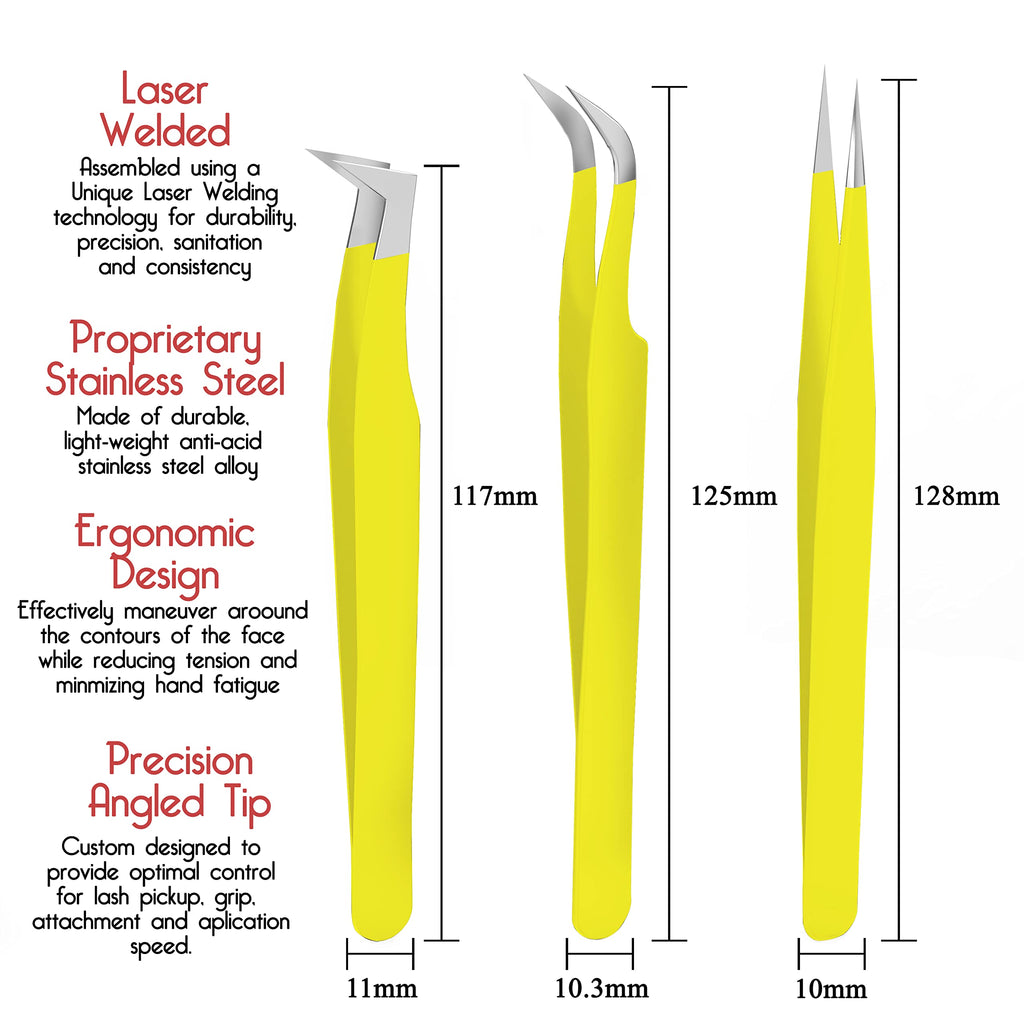 SIVOTE Lash Tweezers for Eyelash Extensions for Volume, Isolation & Classic Lashes, 3 Pack, Yellow