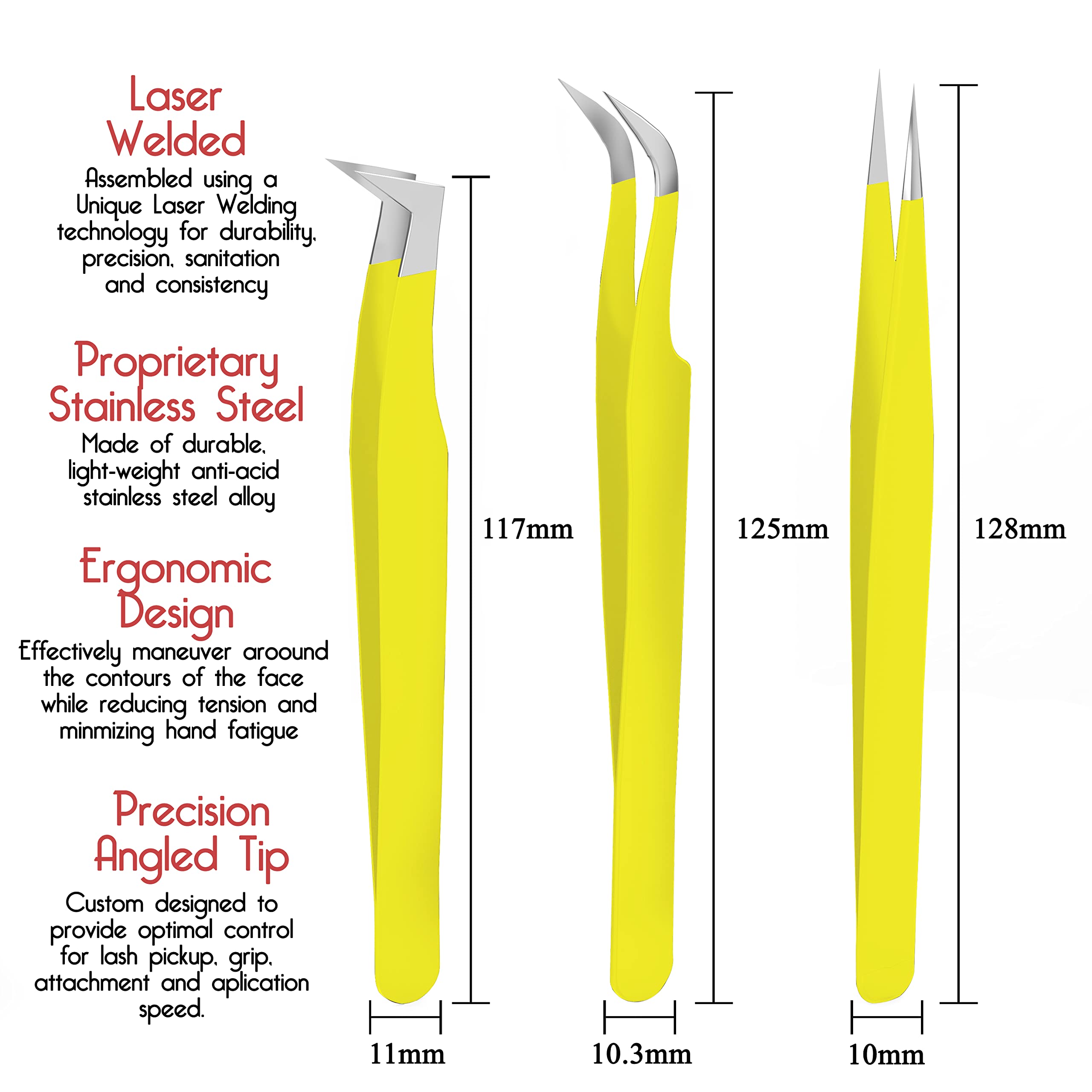 SIVOTE Lash Tweezers for Eyelash Extensions for Volume, Isolation & Classic Lashes, 3 Pack, Yellow