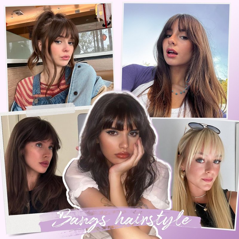 Yorda Bangs Hair Clip 100% Human Hair Clip in Bangs Fringe with Temples Wispy/French Bangs for Women Natural Looking for Daily Use (Wispy Bangs, Brown Black)