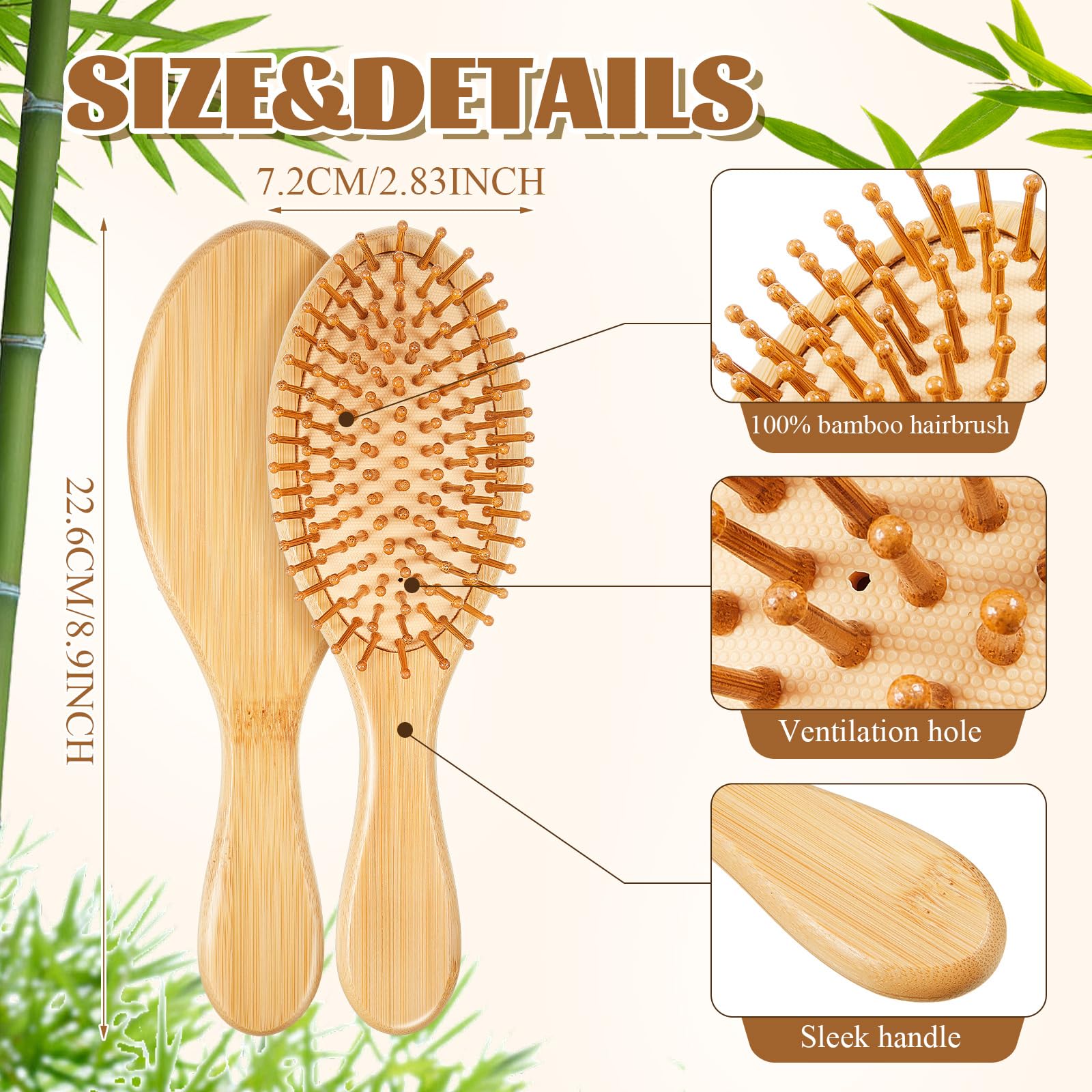 Weysat Bamboo Hair Brushes Bulk, Natural Wooden Paddle Detangling Brush, Scalp Massage and Anti-Static Hairbrushes, DIY Engraving Gifts for Women, Men, Party and Wedding(Natural,12 Pcs)