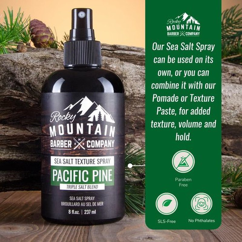 Rocky Mountain Barber Company Sea Salt Spray for Men - Adds Volume, Texture and Light Hold for All Hair Types - Triple Salt Blend - 8 oz