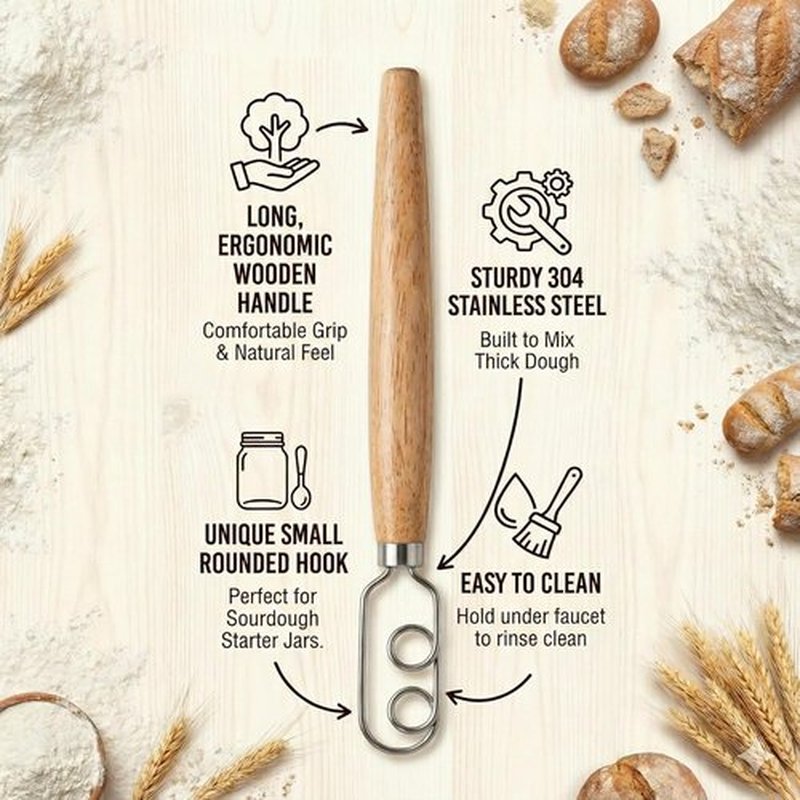New England Sourdough Starter Co. | Sourdough Starter Stirring Hook & Dough Whisk | Small Size for Jars | Enhance Your Baking Results