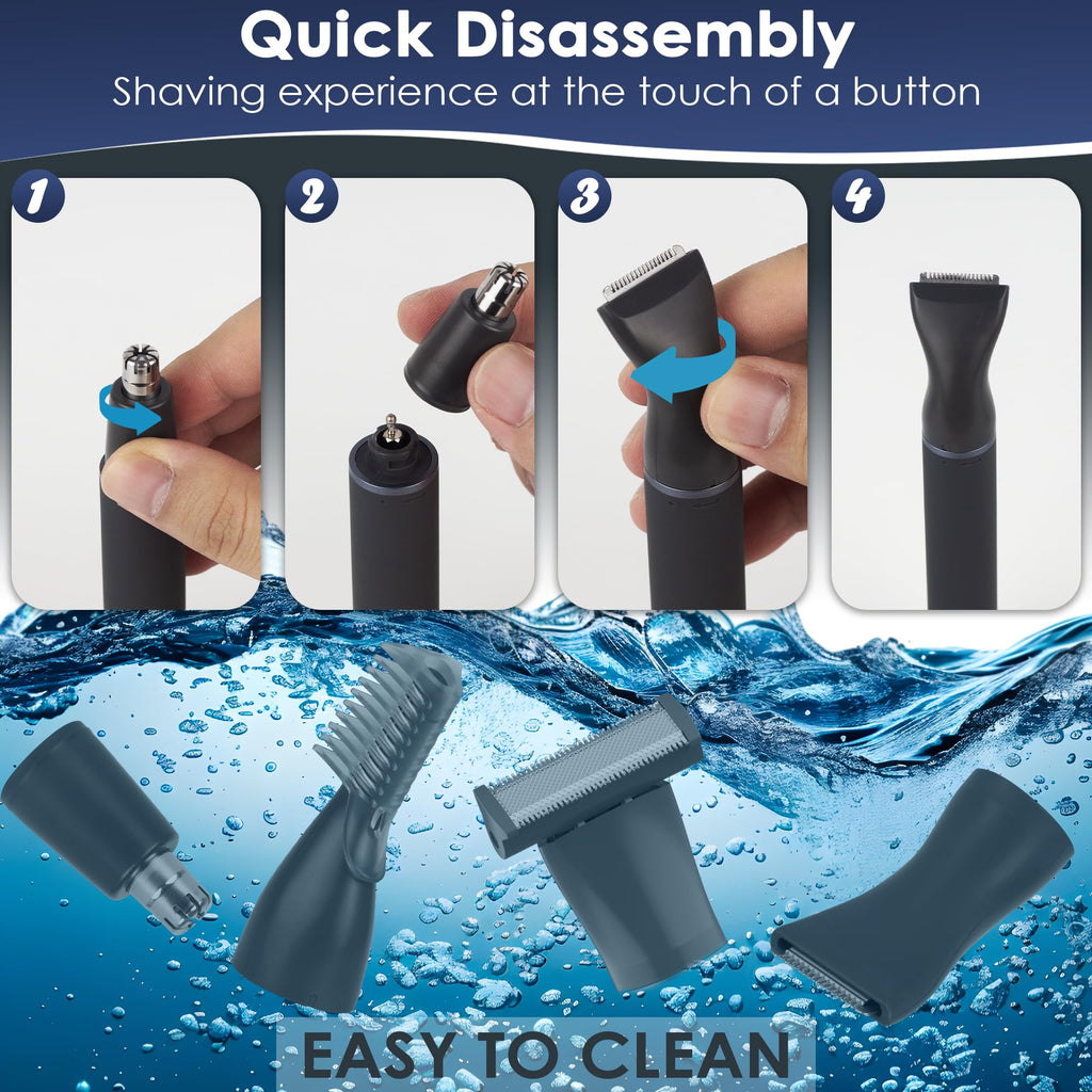 ULAIDO Body Hair Trimmer for Men, 4 in 1 Versatile Trimmer Shavers for Nose Ear Eyebrow Body Hair Trimming, USB-C Fast Charge Electric Pubic Hair Trimmer for Smooth Shaving with Storage Bag
