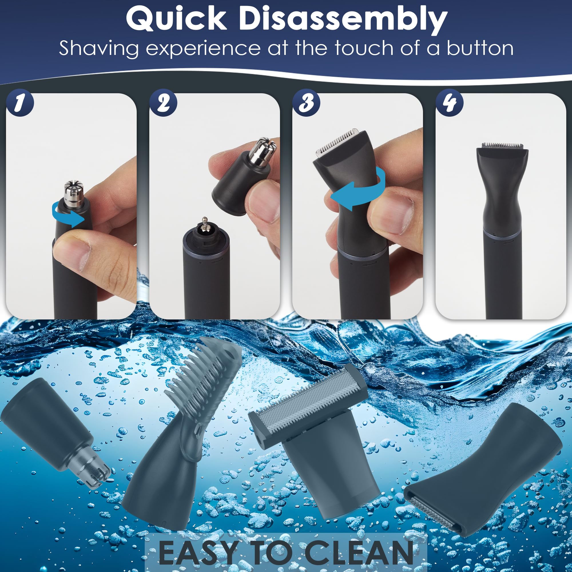ULAIDO Body Hair Trimmer for Men, 4 in 1 Versatile Trimmer Shavers for Nose Ear Eyebrow Body Hair Trimming, USB-C Fast Charge Electric Pubic Hair Trimmer for Smooth Shaving with Storage Bag