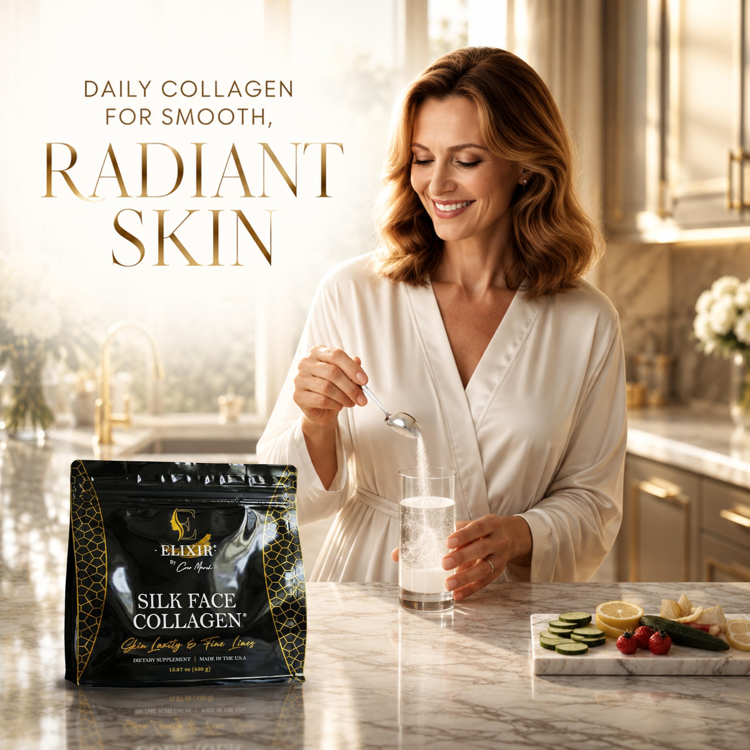 Silk Face Collagen - Collagen Peptides Powder for Women, Face and Neck 14g Protein | Ultra Low Molecular Weight Collagen – for Skin, Hair, Nail, Joint & Gut Health, 15.87 oz (450g) Cocó March