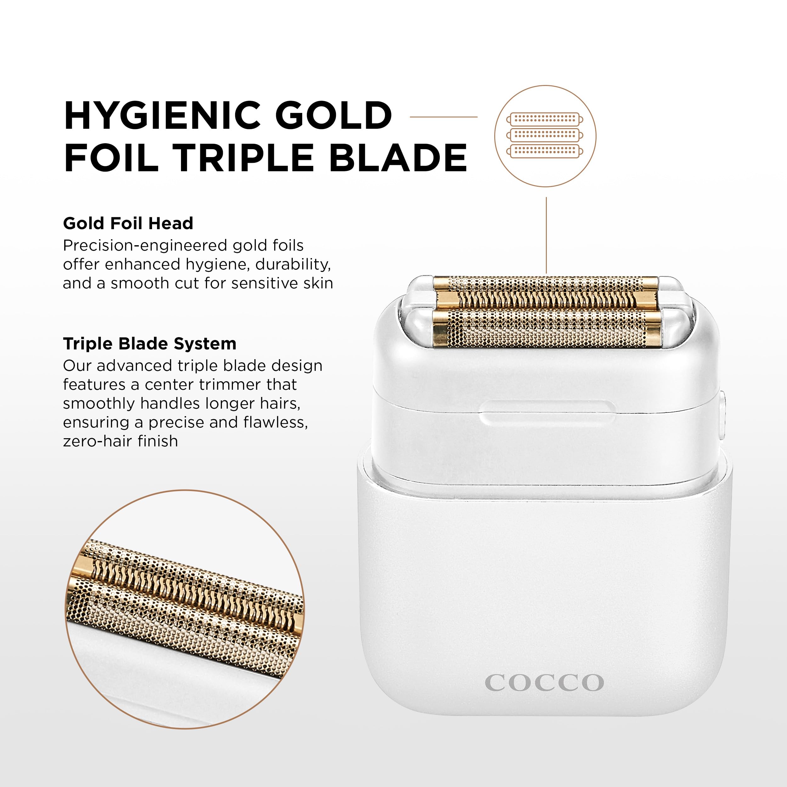 COCCO IMPACTO Foil Shaver for Men, Triple Gold Foil Electric Razor (White)