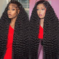 UDJLH 13x6 Deep Wave Lace Front Wigs Human Hair Curly Human Hair Wig for Women Deep Curly HD Lace Frontal Wigs Glueless Pre Plucked with Baby Hair Natural Color (20 Inch-10A)
