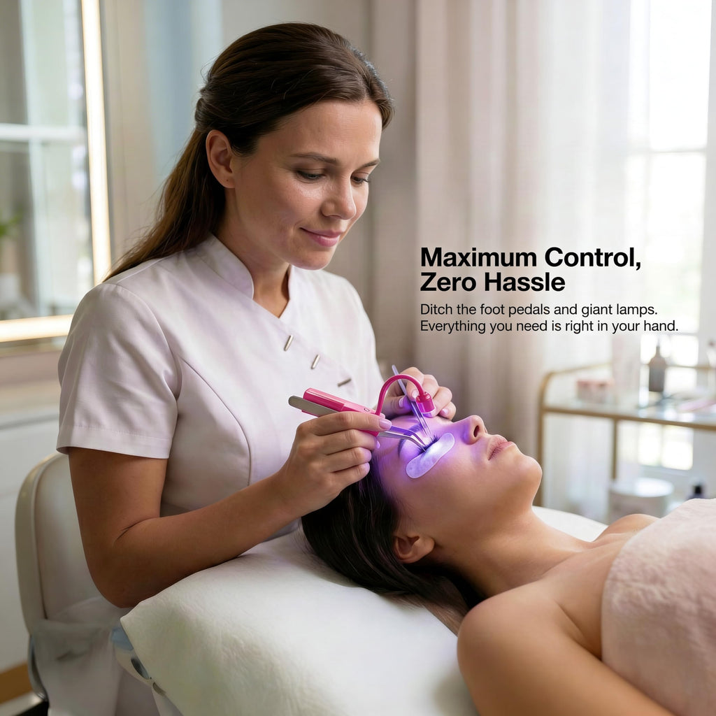 2-in-1 Mini UV Lash Light 180° Rotation Attachment for Tweezers - 1-2s Rapid Cure LED Lamp for Eyelash Extensions - Cordless, Lightweight (1 oz), Rechargeable - Eliminate Floor UV Lamps Hot Pink