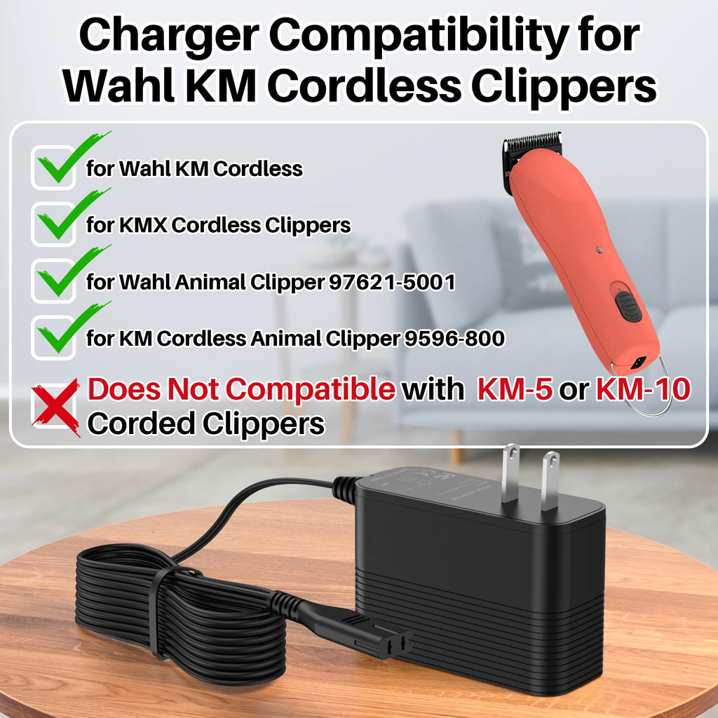 Power Cord for Wahl KM Cordless Compatible with Wahl KM and KMX Animal
