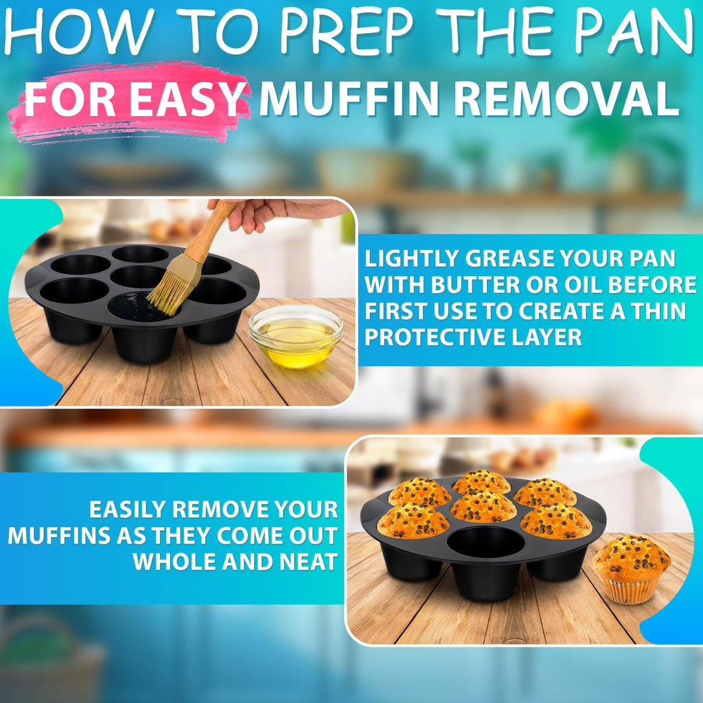 Air Fryer Muffin Pan (7 Cups) – 6.9" Round Egg Bites Silicone Mold Compatible with 3.5–5.8l Fryers, Heat Resistant & Dishwasher Safe – Nonstick Silicone Muffin Pan for Muffins, Egg Bites & Easy Snacks