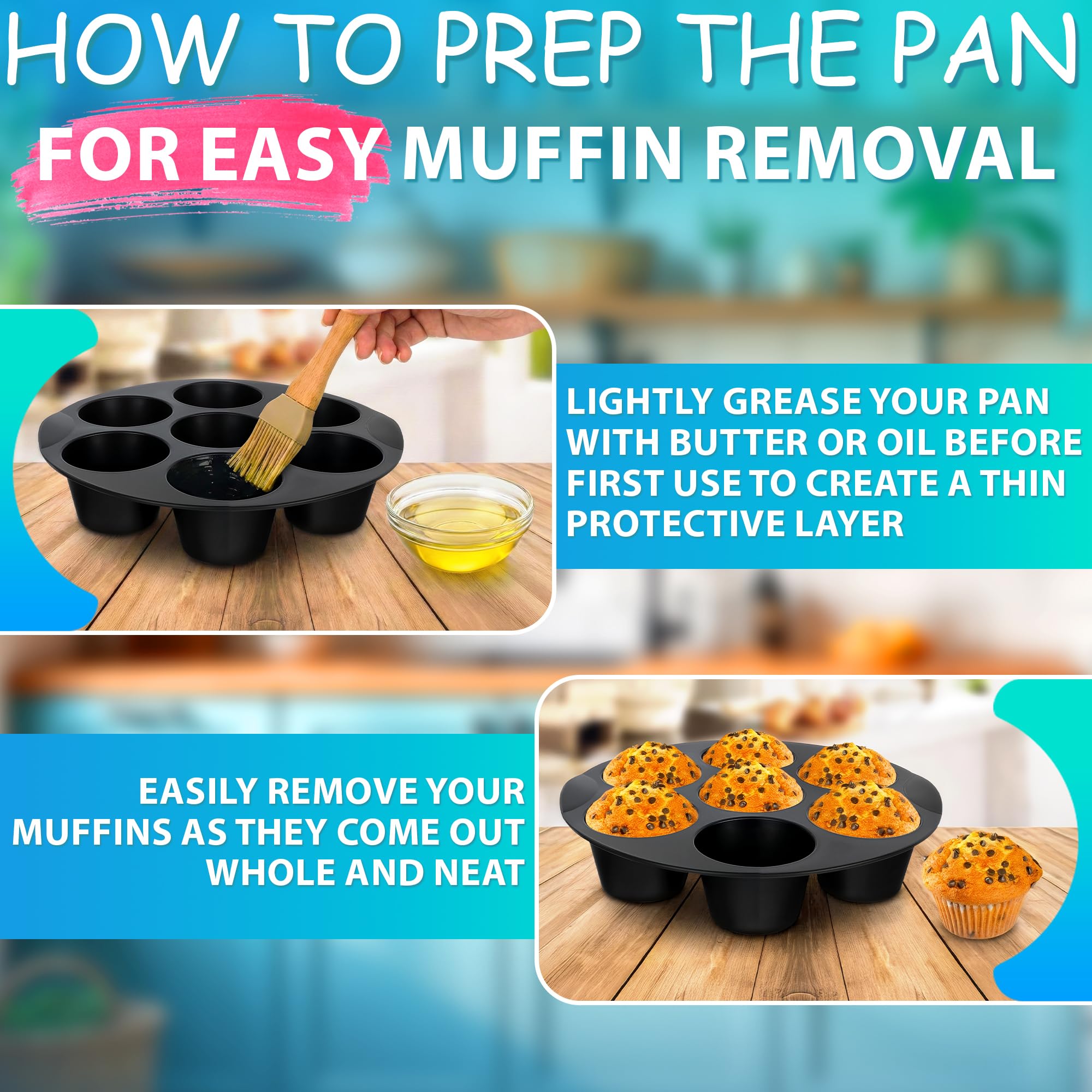 Air Fryer Muffin Pan (7 Cups) – 6.9" Round Egg Bites Silicone Mold Compatible with 3.5–5.8l Fryers, Heat Resistant & Dishwasher Safe – Nonstick Silicone Muffin Pan for Muffins, Egg Bites & Easy Snacks