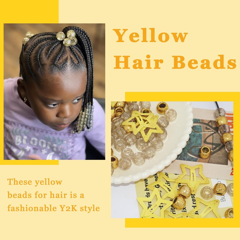 YAEISM Gold Hair Beads for Braids 100PCS Acrylic Loc Dreadlock Large Pony Beads Bling Star Hair Clips Cute Y2K Hair Accessories for Women Girls