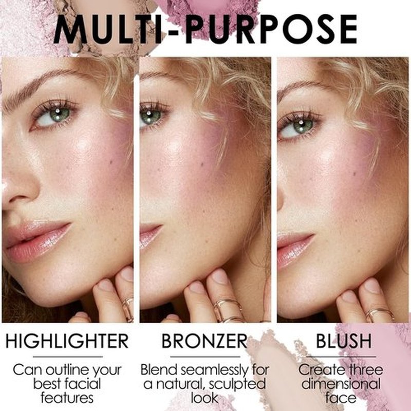 FOCALLURE Blush and Highlighter Palette - 3 in 1 Contour Set with Matte Bronzer & Shimmer Illuminators | #08
