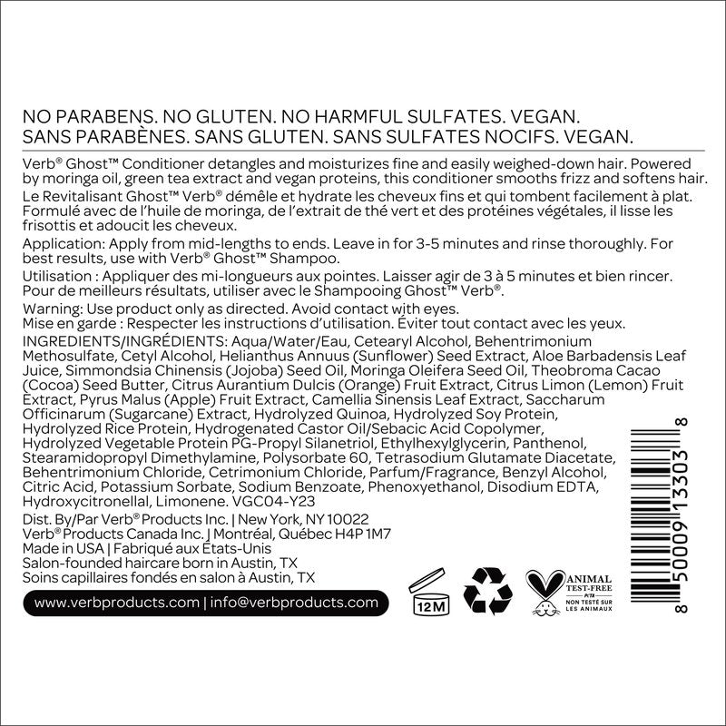 VERB Ghost Conditioner, 2.3 fl oz- Infused with Moringa Oil -Moisturizes Fine and Weighed Down Hair - Vegan, No Parabens or Harmful Sulfates
