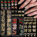 Tatiwoo 96 Pcs Gold Bows Nail Charms, Cherry Heart Bow Nail Rhinestones and Charms, Multi Shapes Golden Nails Bowknot Charm Gems for Nails Art Supplies