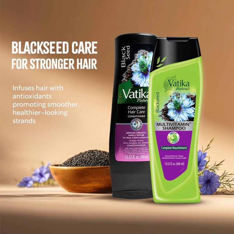 Vatika Naturals Blackseed Shampoo & Conditioner Combo 400ml | Repairs Damaged Hair, Controls Frizz, Prevents Dryness, Strengthens Roots, Adds Shine | Nourishing Turkish Blackseed Hair Care