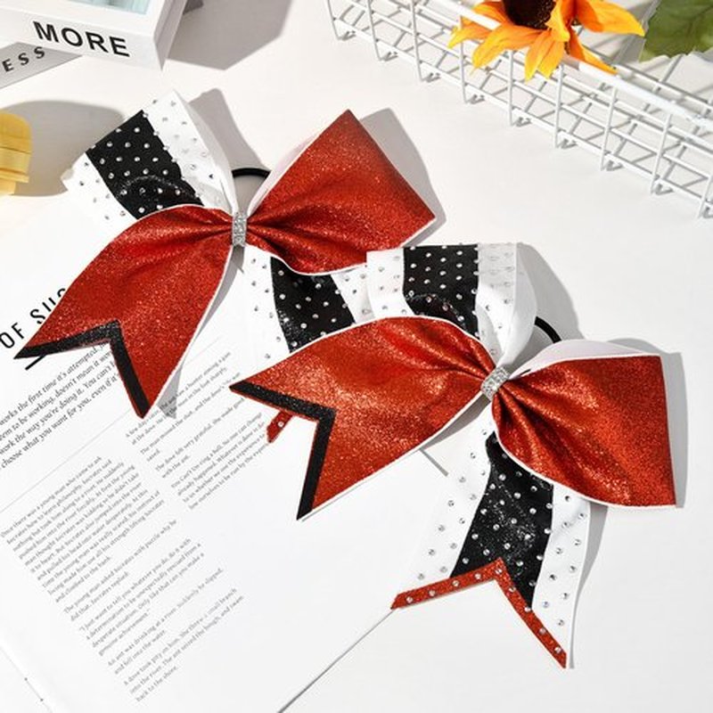 8 PCS Large Glitter Cheer Bows 8" Rhinestones Hair Bows Sparkly Cheerleading Softball Team Bow Hair Ponytail Holder Accessories for cheerleaders football Competition Sports- Red Black