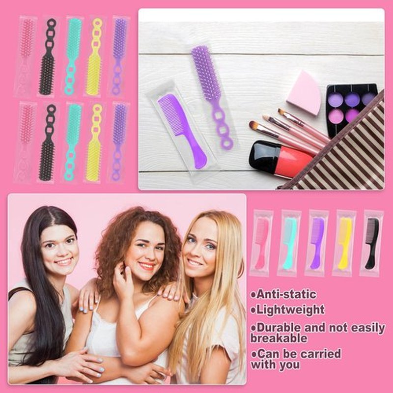Hair Brush and Combs Bulk Individually Wrapped for Homeless,Disposable Hair Combs Bulk Hair Brushes Detangling Hairbrush for Women Shelter Nursing Hotel Church Charity Supplies50