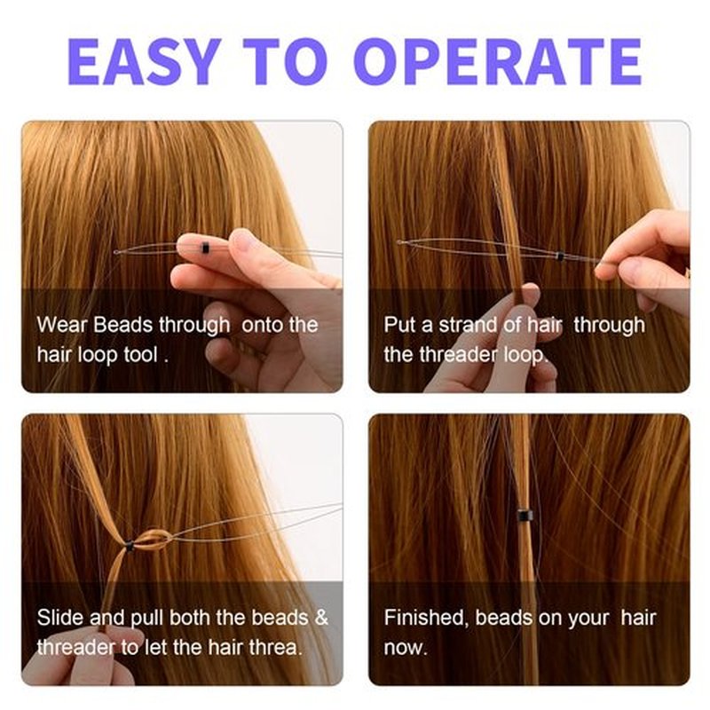 NEWISHTOOL Stainless Steel Hair Extension Tool Kit, Loop Needle Pulling Hook and Threader Wire Beads Device Tool, Micro Links Kit for Silicone Beads, Feathers Extension Styling
