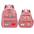 KEQHAULI Custom Corduroy Backpack—a matching parent-child set featuring a hand-woven cotton cord design, making it an ideal birthday gift.