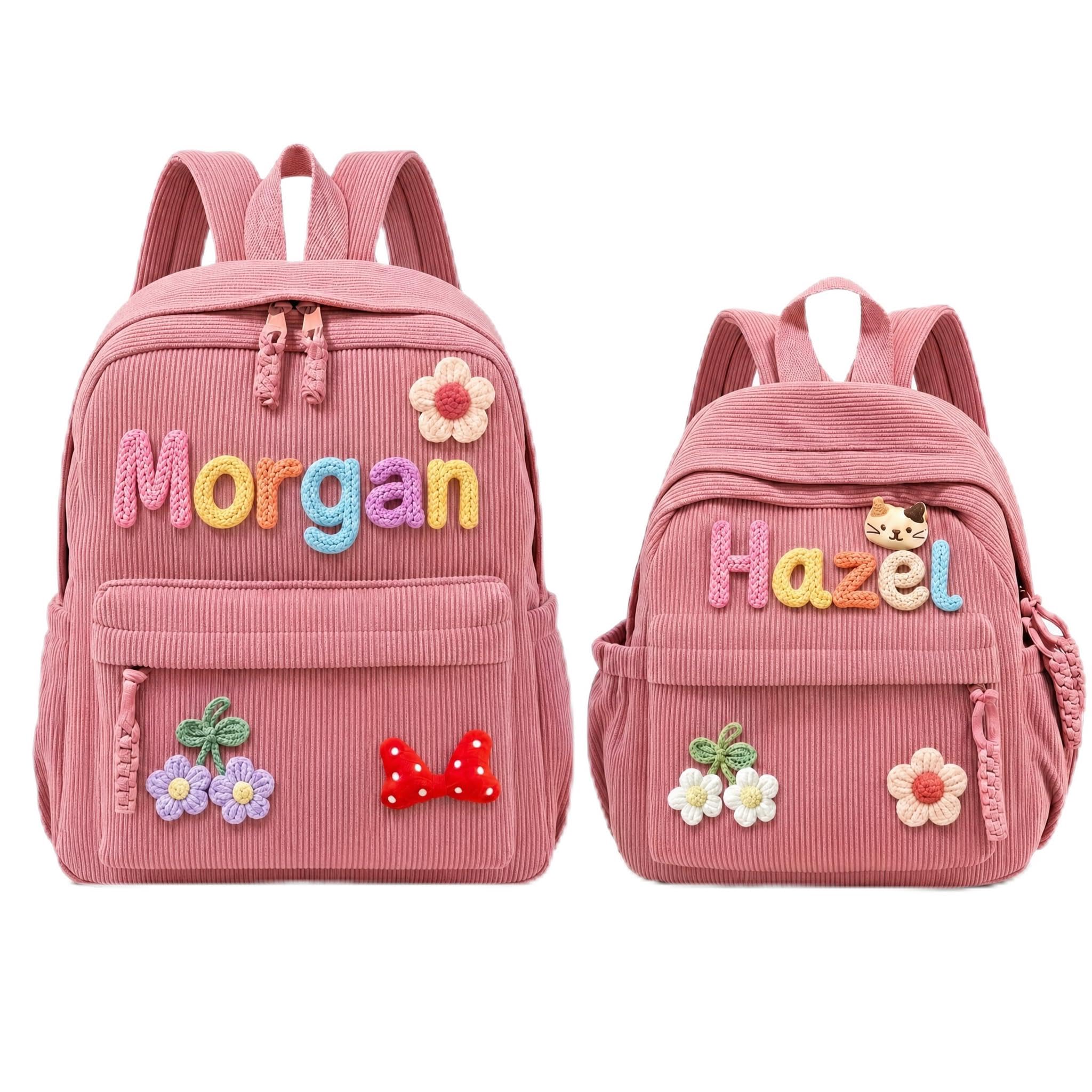 KEQHAULI Custom Corduroy Backpack—a matching parent-child set featuring a hand-woven cotton cord design, making it an ideal birthday gift.