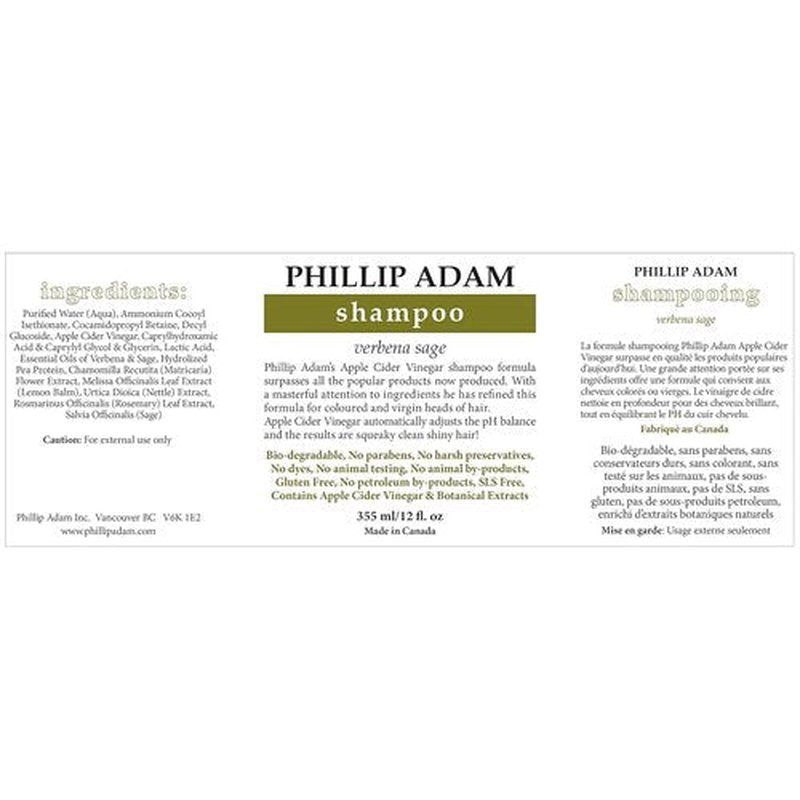 Phillip Adam Verbena Sage Shampoo - Sulfate & Paraben Free for Shiny Hair - 12 Fl Oz