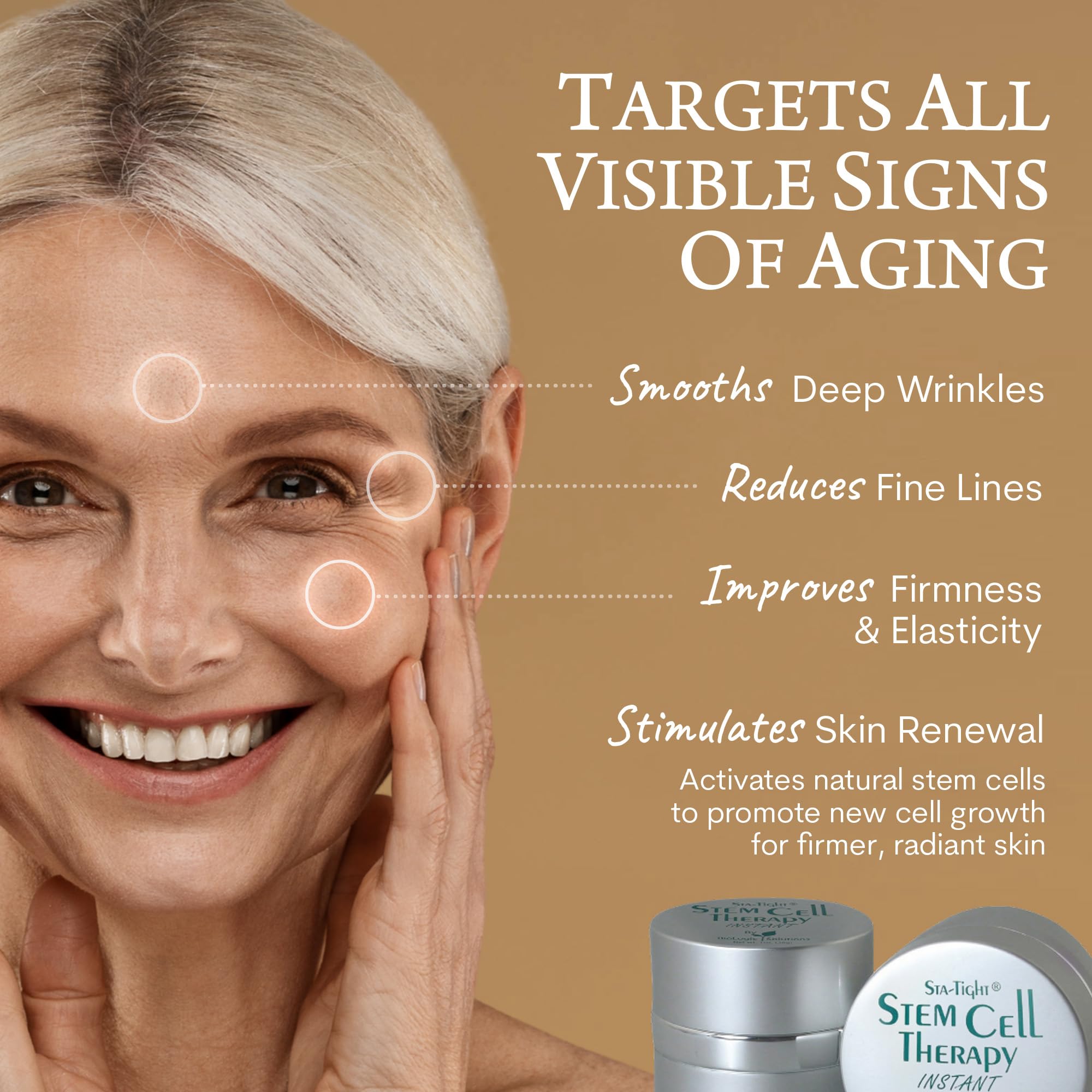Sta-Tight Stem Cell Therapy INSTANT - Peptide Wrinkle Cream & Moisturizer Face Cream - Face Moisturizer for Women - Immediate Fine Line Reduction & Advanced Cell Renewal - 1 Oz