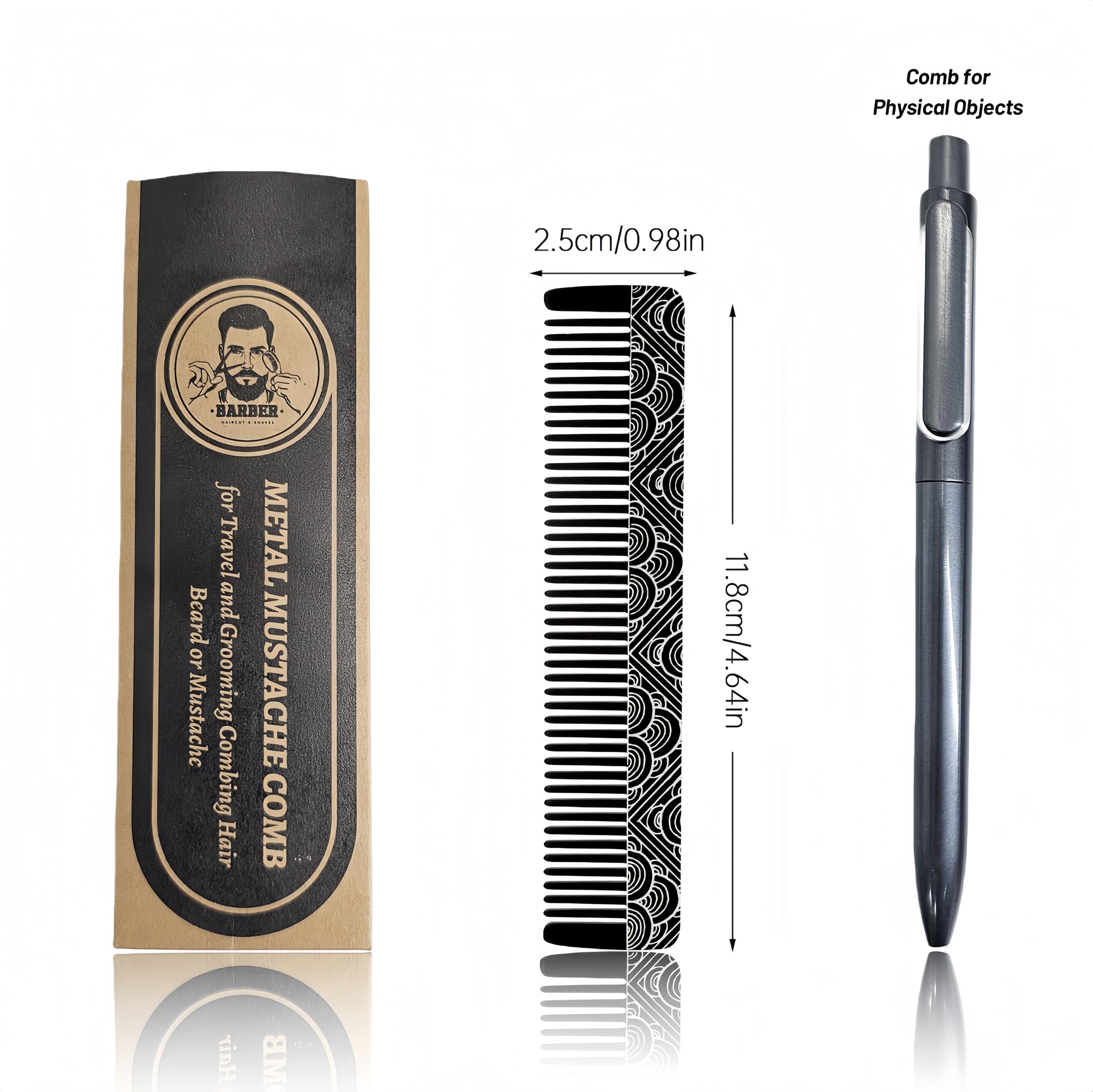 Metal Beard & Mustache Comb - Pocket Comb with 3D Pattern Design, Fine & Wide Teeth for Precise Styling - Durable, Compact, Travel-Friendly Grooming Tool for Facial Hair Care (4.65inch) - Cloud
