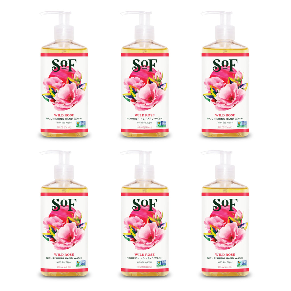 South Of France SoF Nourishing Hand Wash - With Moisturizing Sea Algae, Coconut & Olive Oil- Vegan & Non GMO- Free From Phthalates, Sulfates & Parabens- Wild Rose - 8 oz Bottle 3 Pack