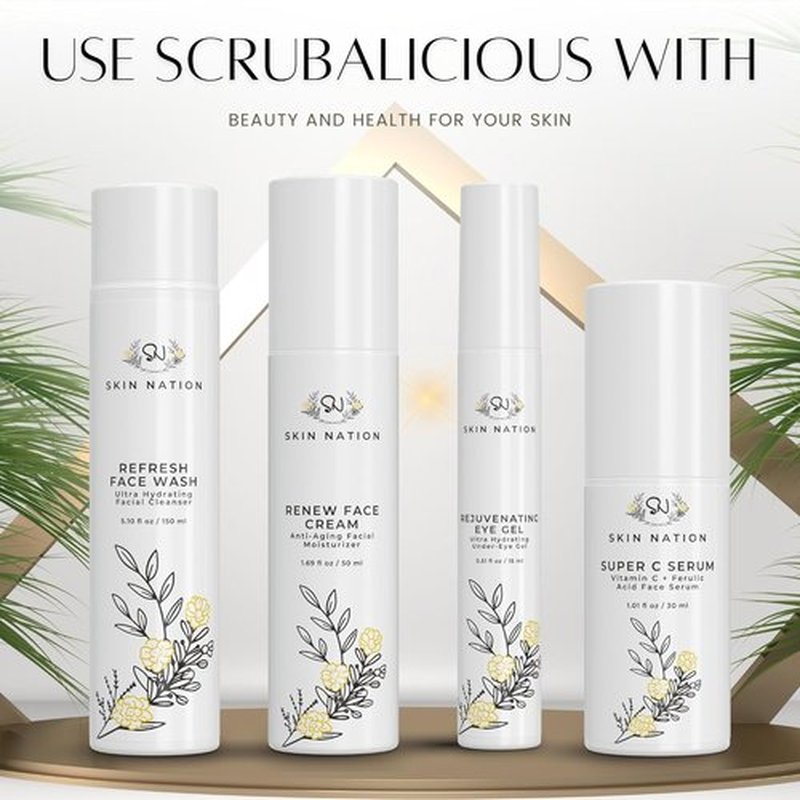 Skin Nation Scrubalicious Exfoliator - Gentle Face Scrub with Glycolic Acid & Aloe Vera | 4 oz Hydrating Cleanser