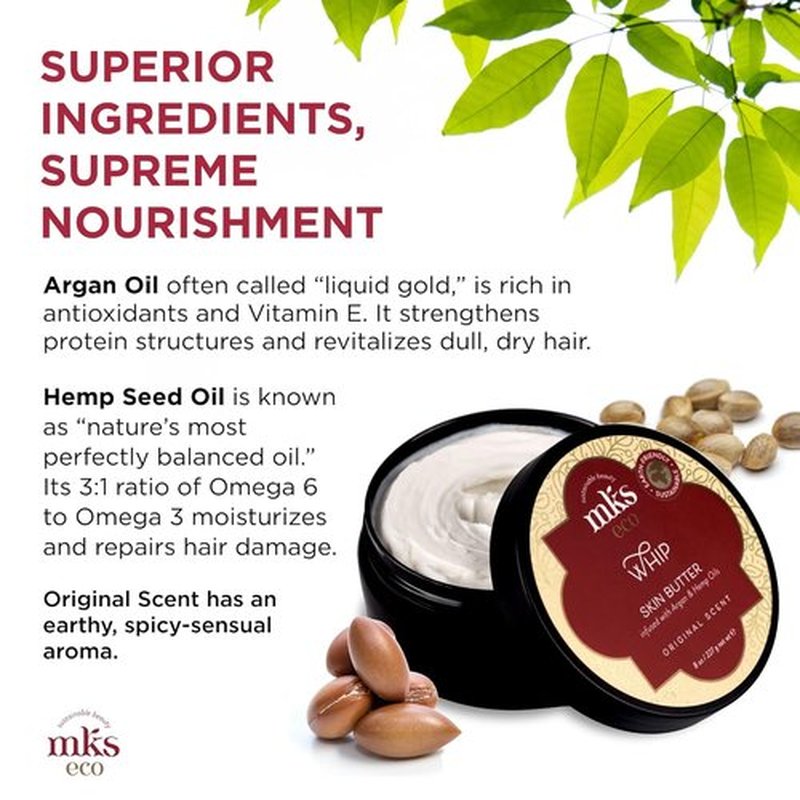 MKS Eco Whip Skin Butter - 8 Oz Total Body Moisturizer with Moroccan Argan Oil & Shea Butter - Vegan & Cruelty-Free