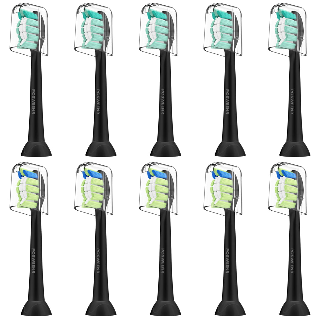 Replacement Toothbrush Heads Compatible with Philips Sonicare – Gentle & Effective Electric Tooth Brush Refill for Plaque Control, 10 Pack (Black)