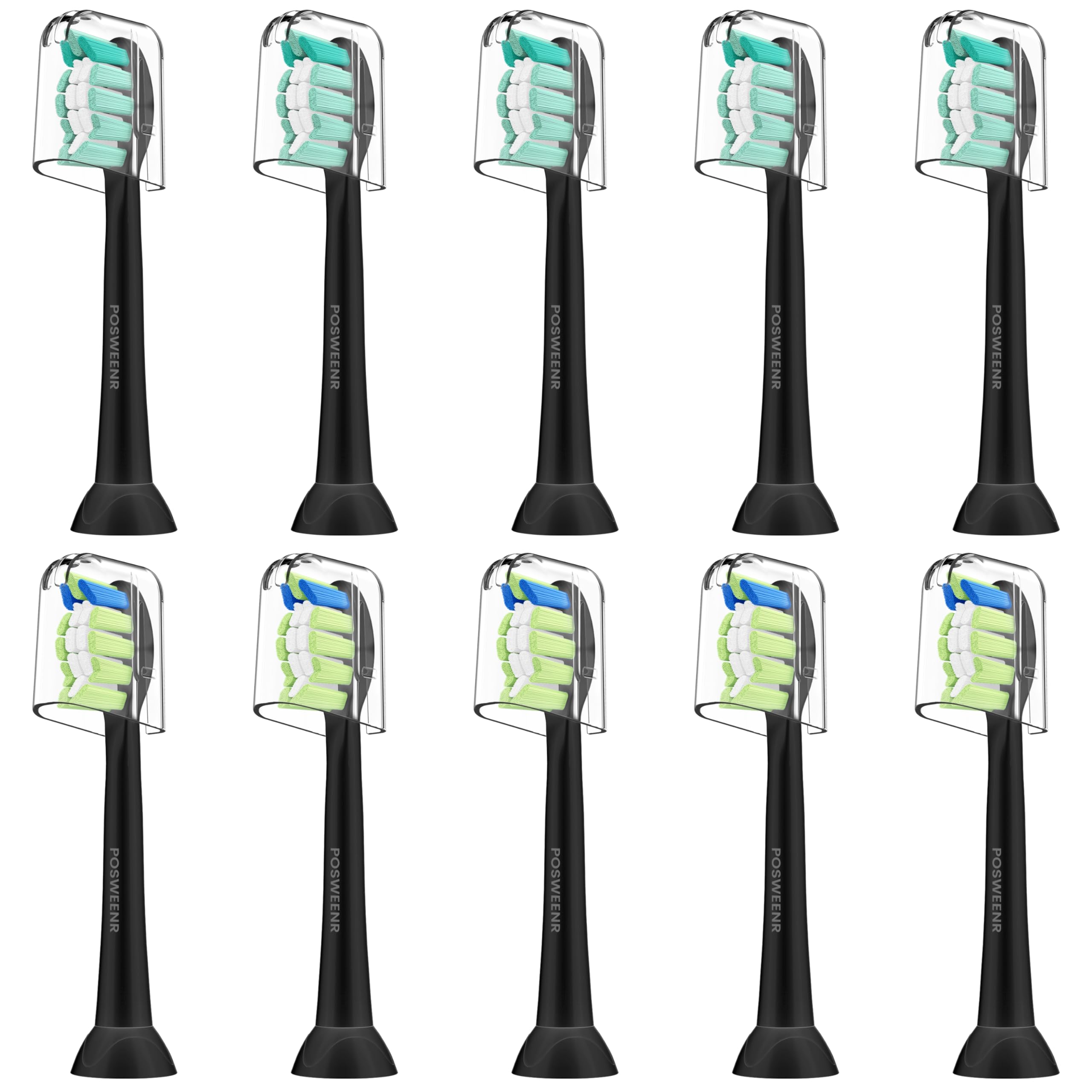 Replacement Toothbrush Heads Compatible with Philips Sonicare – Gentle & Effective Electric Tooth Brush Refill for Plaque Control, 10 Pack (Black)