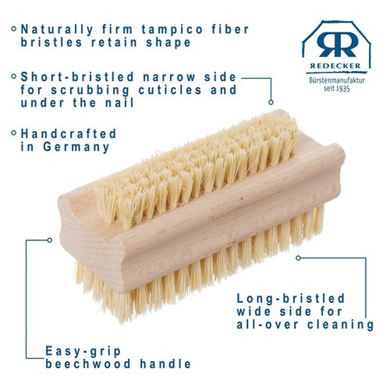 Redecker Tampico Fiber and Beechwood Nailbrush, 3-5/8 inches