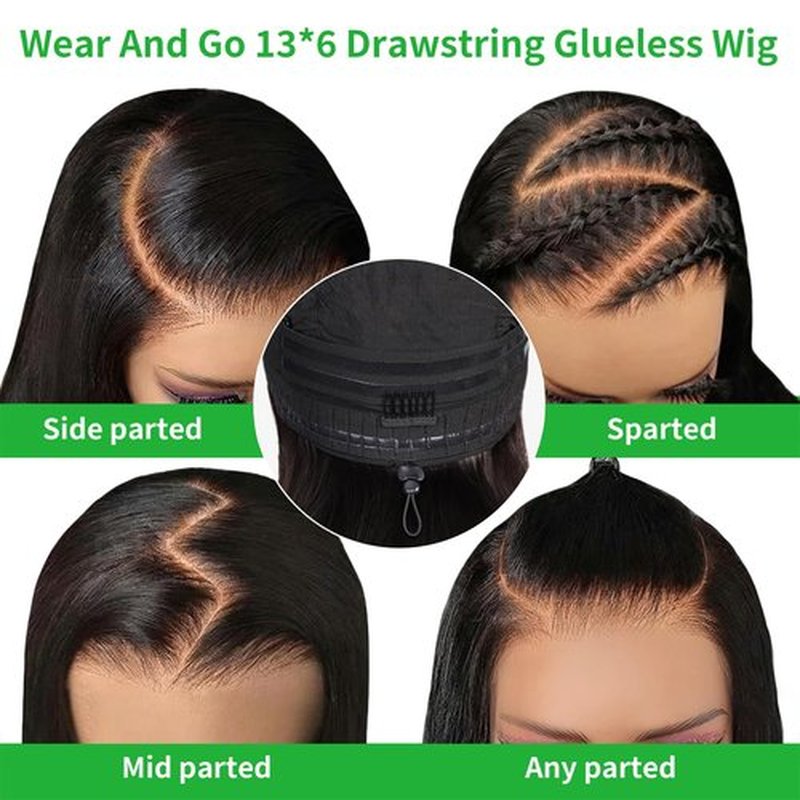 GABRIELLE 20 Inch Drawstring Body Wave Wear and Go 13x6 Lace Frontal Wigs Human Hair 200 Density HD Lace Front Wig Pre Plucked Pre Cut Glueless Wigs for Women Natural Black Glueless Human Hair Wig