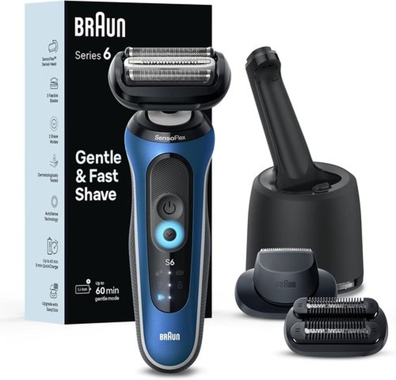 Braun Electric Shaver - Series 6 6177cc | Wet & Dry Shaving, Turbo & Gentle Modes, Blue