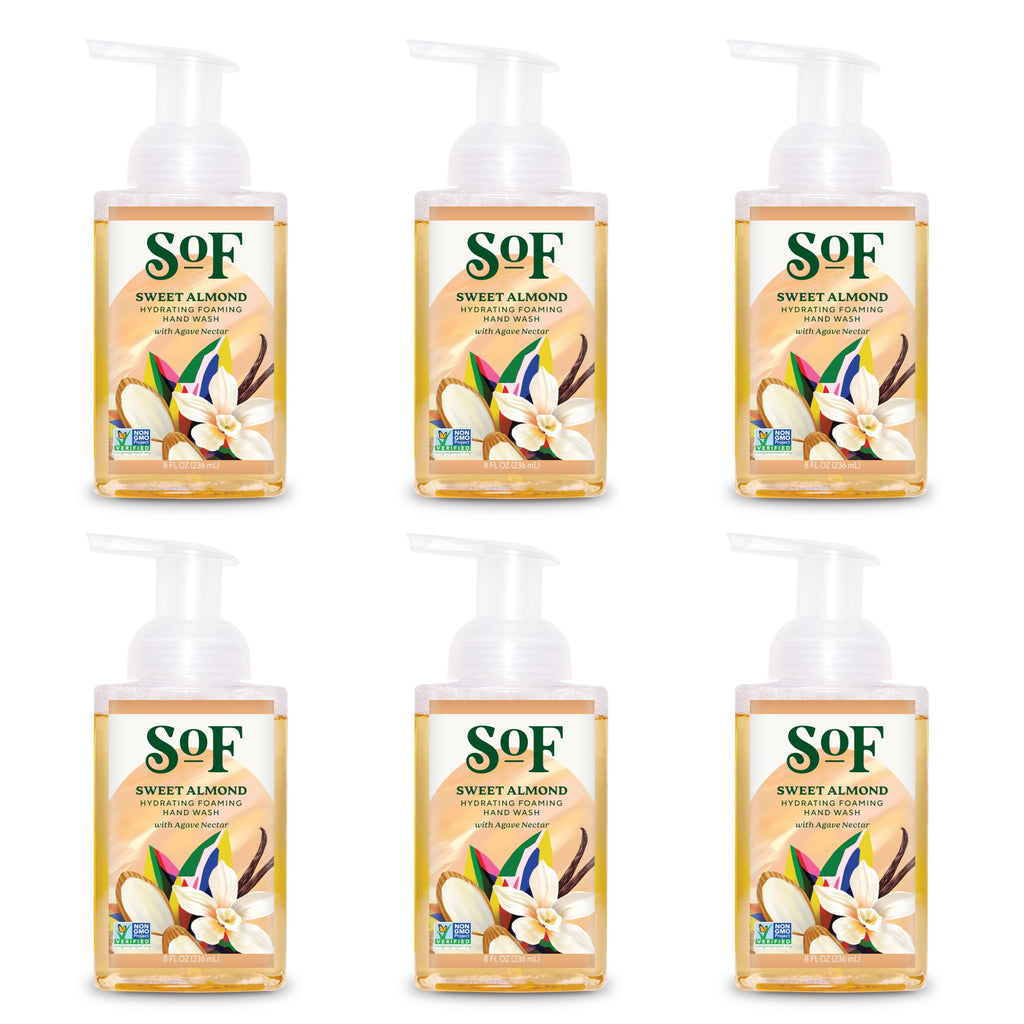 South Of France SoF Hydrating Foaming Hand Wash - With Organic Agave Nectar & Coconut Oil- Vegan & Non GMO- Free From Phthalates, Sulfates & Parabens- Sweet Almond - 8 oz Bottle 6 Pack