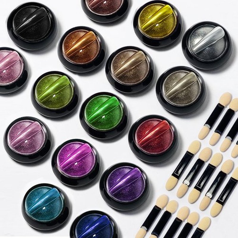 16 Colors Chrome Nail Powder kit, Gold Silver Red Black Brown Metalic Christmas Mirror Effect Chrome Powder Pigments for Nails Decoration for DIY (Colorful, M)