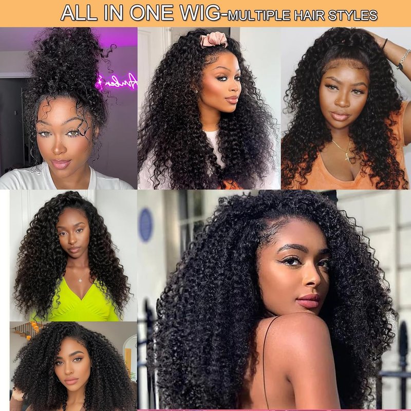 UWLK Kinky Curly Half Wig Human Hair 200 Density Upgrade 3 IN 1 Seamless Flip Over Half Wig Beginner Friendly Glueless Wear and Go Half Up Half Down Headband Wig Human Hair