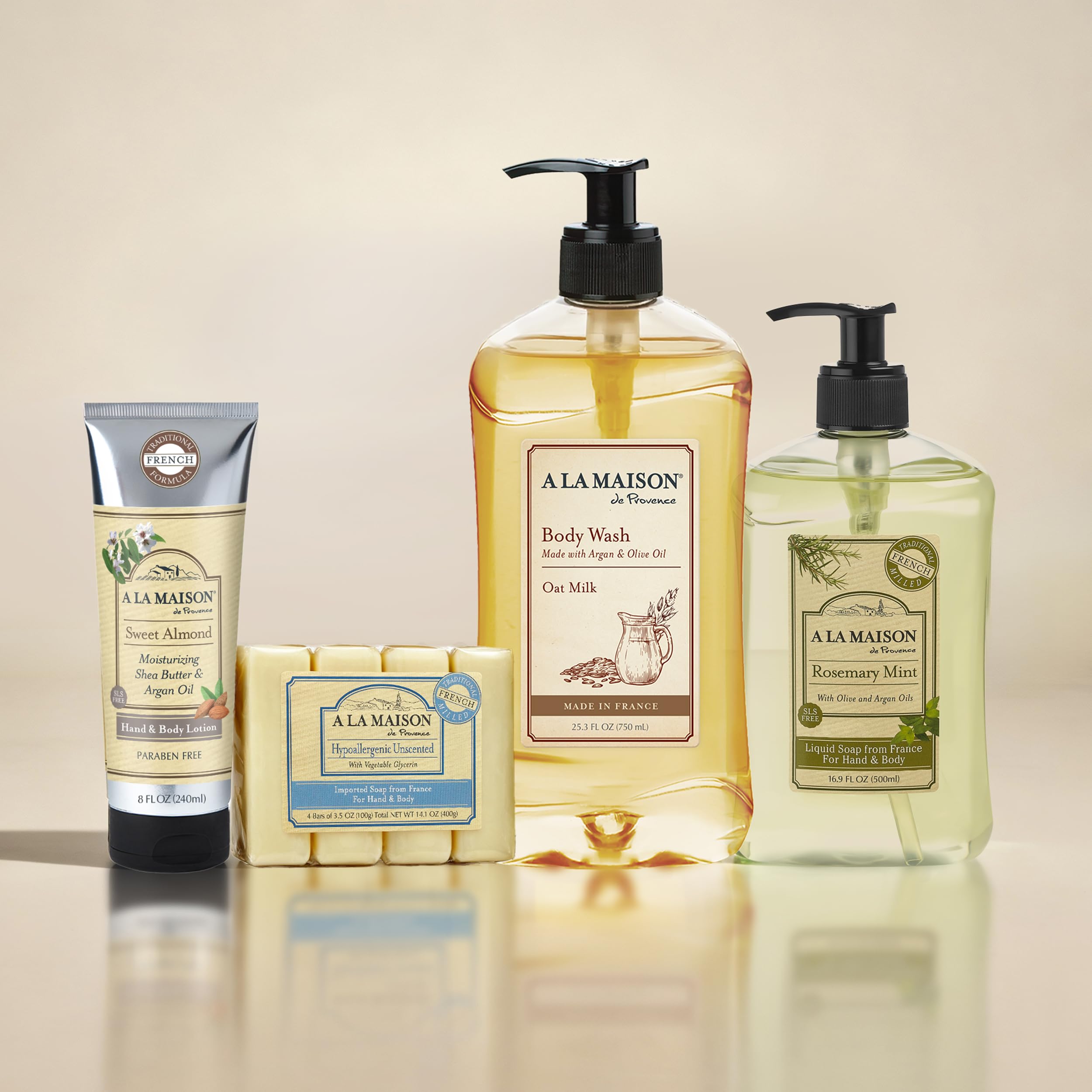 A LA MAISON French Liquid Hand Soap, Almond - Natural Hand Wash Made with Essential Oils - Biodegradable, Plant-Based, Vegan, Cruelty-Free, Alcohol & Paraben Free (16.9 oz, 6 Pack)