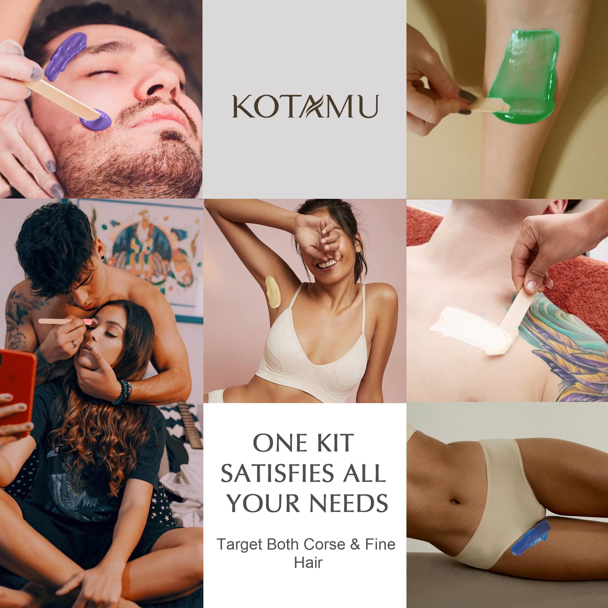 KOTAMU Waxing Kit for Women & Men, Professional Wax Warmer for Hair Removal with Silicone Pot, Wax Kit for Coarse Thick Fine Fuzzy Hair & Sensitive Skin, Waxing Warmer for Home Salon Use