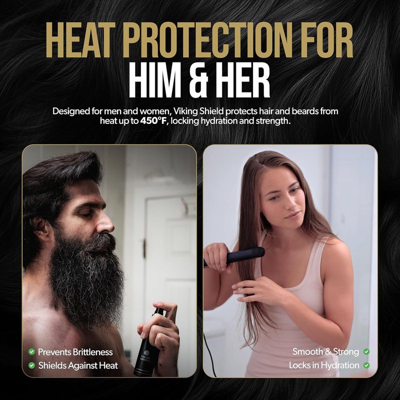 Viking Shield Beard Spray - Heat Protectant for Men | Argan Oil Thermal Protector Up to 450º F - 4 Fl Oz