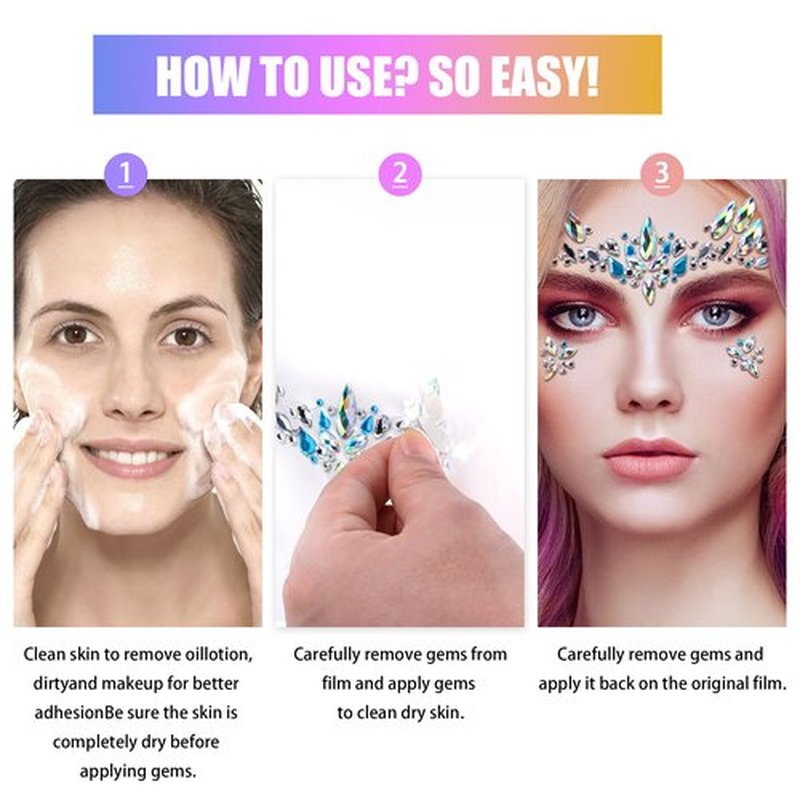 SAOROPEB Face Gems - 6 Sets Mermaid Face Jewels Temporary Tattoo Stickers Acrylic Crystal Glitter Stickers Waterproof Eye Gems Stick On Rainbow Tears Rhinestone for Party, Rave Festival
