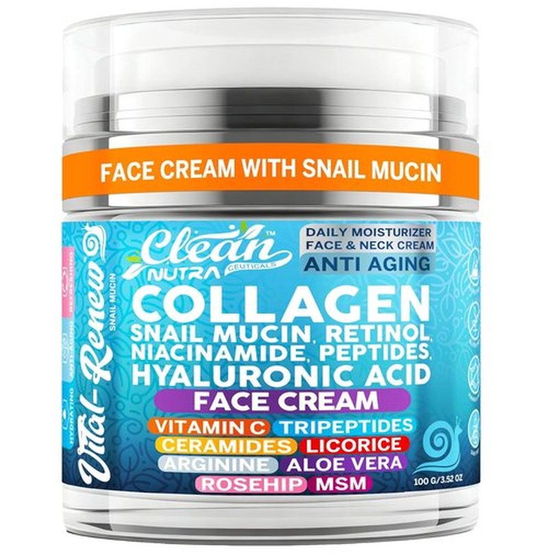 Skiennix Snail Mucin Collagen Face Cream - Anti-Aging Moisturizer with Retinol & Vitamin C - 3.52 oz