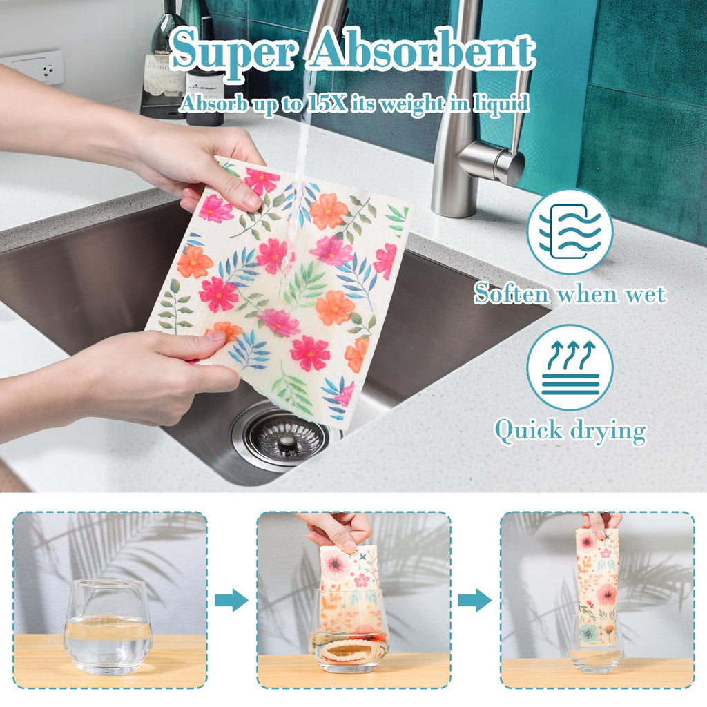 Lucomb Swedish Dishcloths for Kitchen Dishes, 8 Pack Reusable Cleaning Cloths Replace Paper Towels Swedish Towels Cleaning Rags Eco Friendly Biodegradable for Home Office Wipes