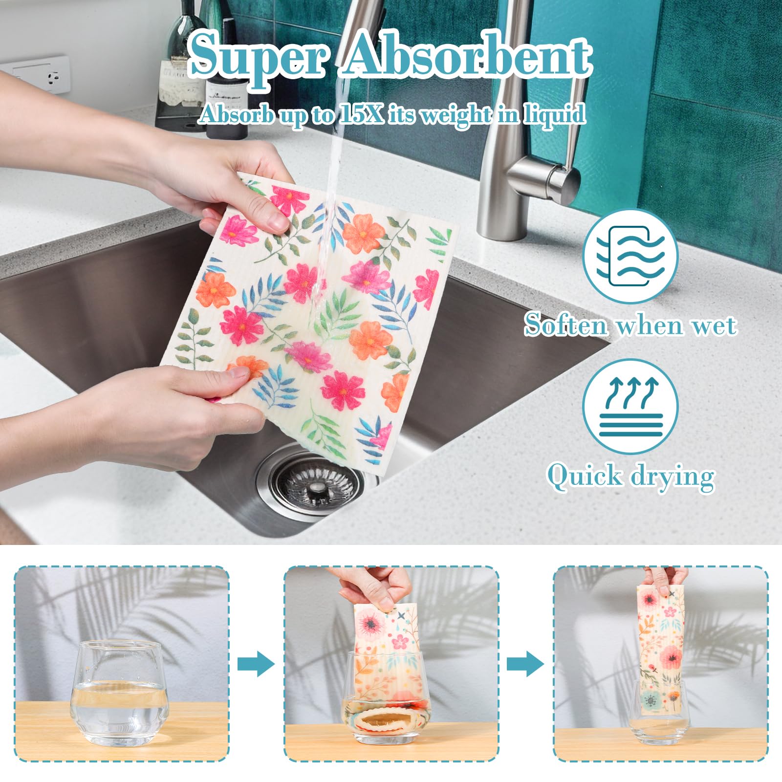 Lucomb Swedish Dishcloths for Kitchen Dishes, 8 Pack Reusable Cleaning Cloths Replace Paper Towels Swedish Towels Cleaning Rags Eco Friendly Biodegradable for Home Office Wipes